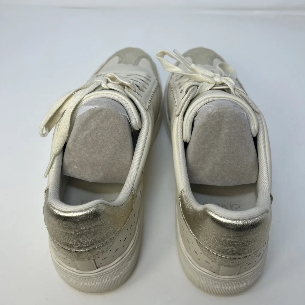 Vince Camuto Jenlie Platform Sneakers White Leather Scalloped Metallic Size 11 M
